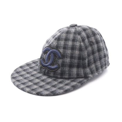ココマーク チェック キャップ カシミヤ ブラック グレー シャネル 財布・小物 CHANEL