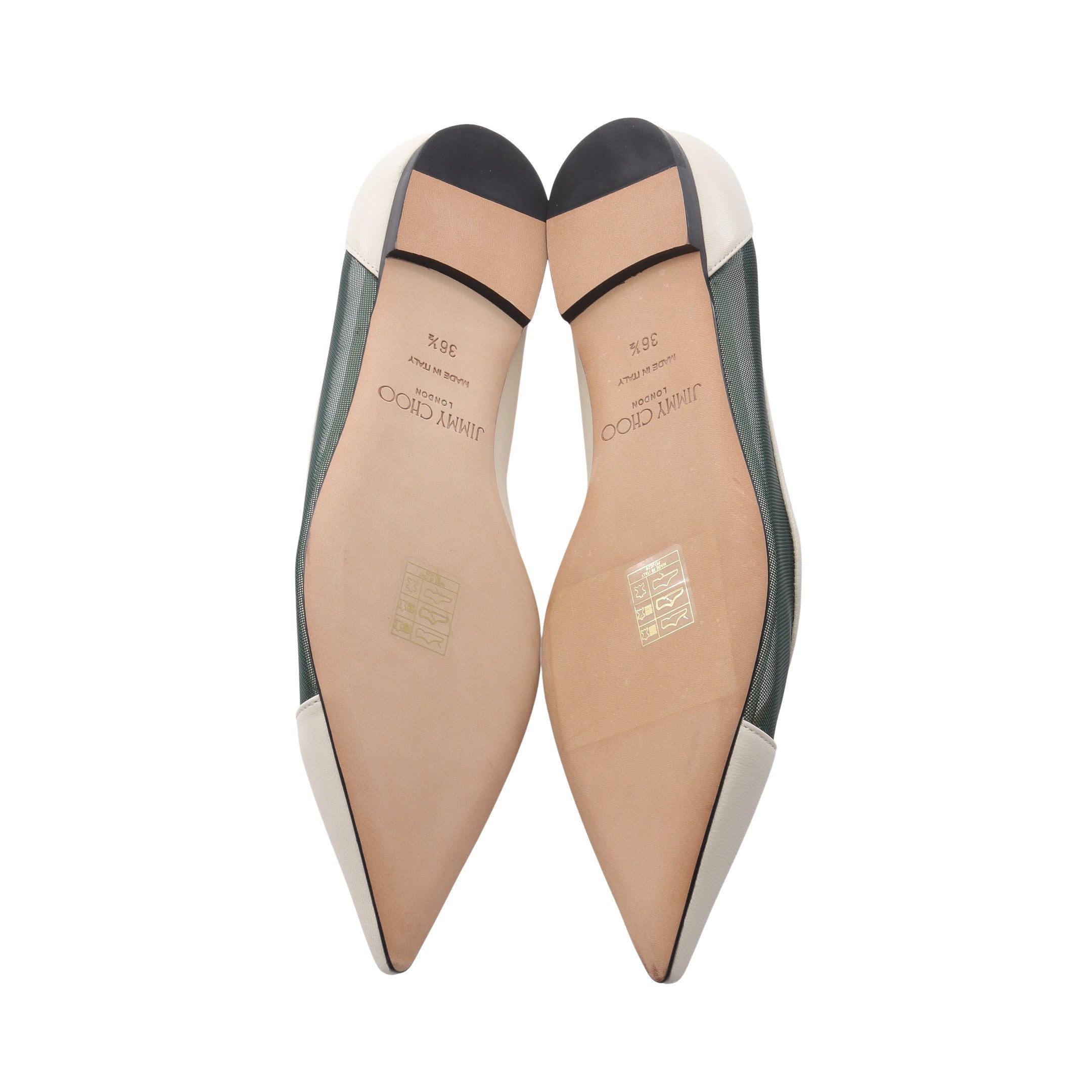 Jimmy Choo フラットシューズ　値下げ中 SAIA FLAT フラットシューズ レザー オフホワイト グリーン ジミー
