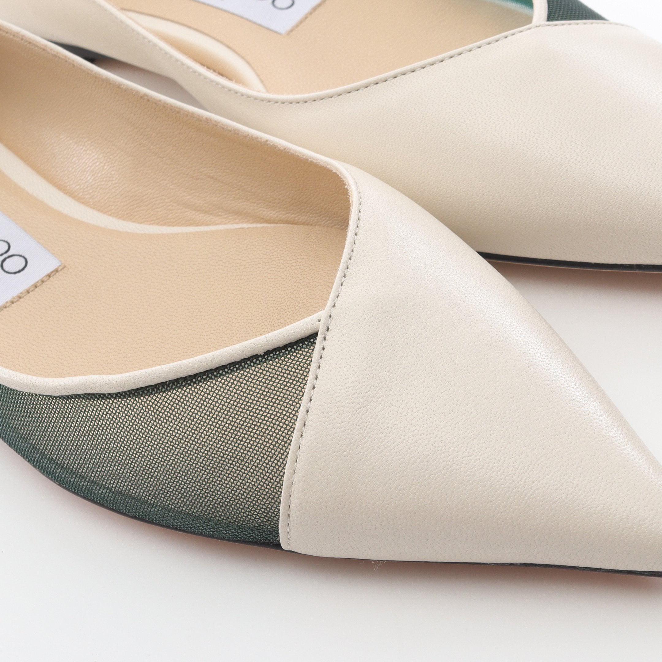 美品　ジミーチュウ　SAIA FLAT フラットシューズ レザー　メッシュ SAIA FLAT フラットシューズ レザー オフホワイト グリーン ジミー