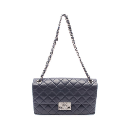 マトラッセ チェーンショルダーバッグ レザー ネイビー アンティークシルバー金具 シャネル バッグ CHANEL