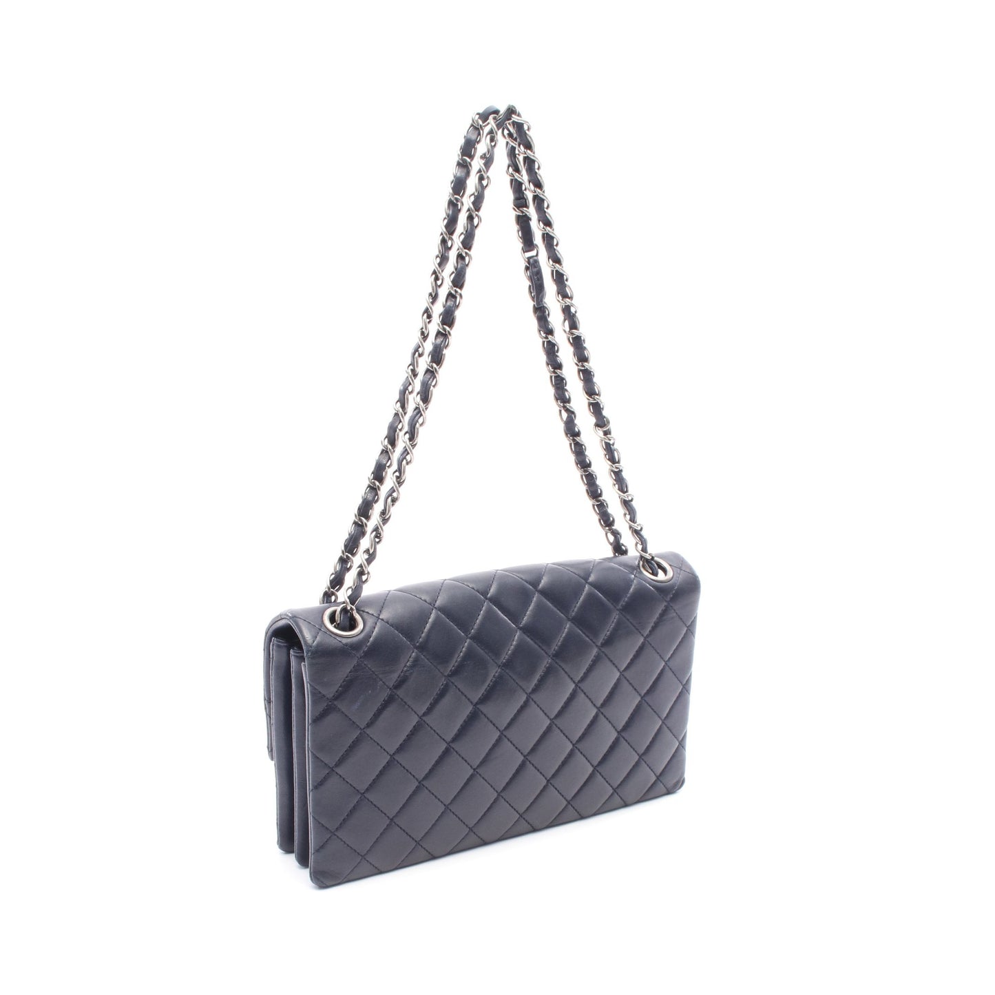 マトラッセ チェーンショルダーバッグ レザー ネイビー アンティークシルバー金具 シャネル バッグ CHANEL