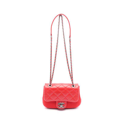 マトラッセ チェーンショルダーバッグ レザー フェルト レッド アンティークシルバー金具 シャネル バッグ CHANEL
