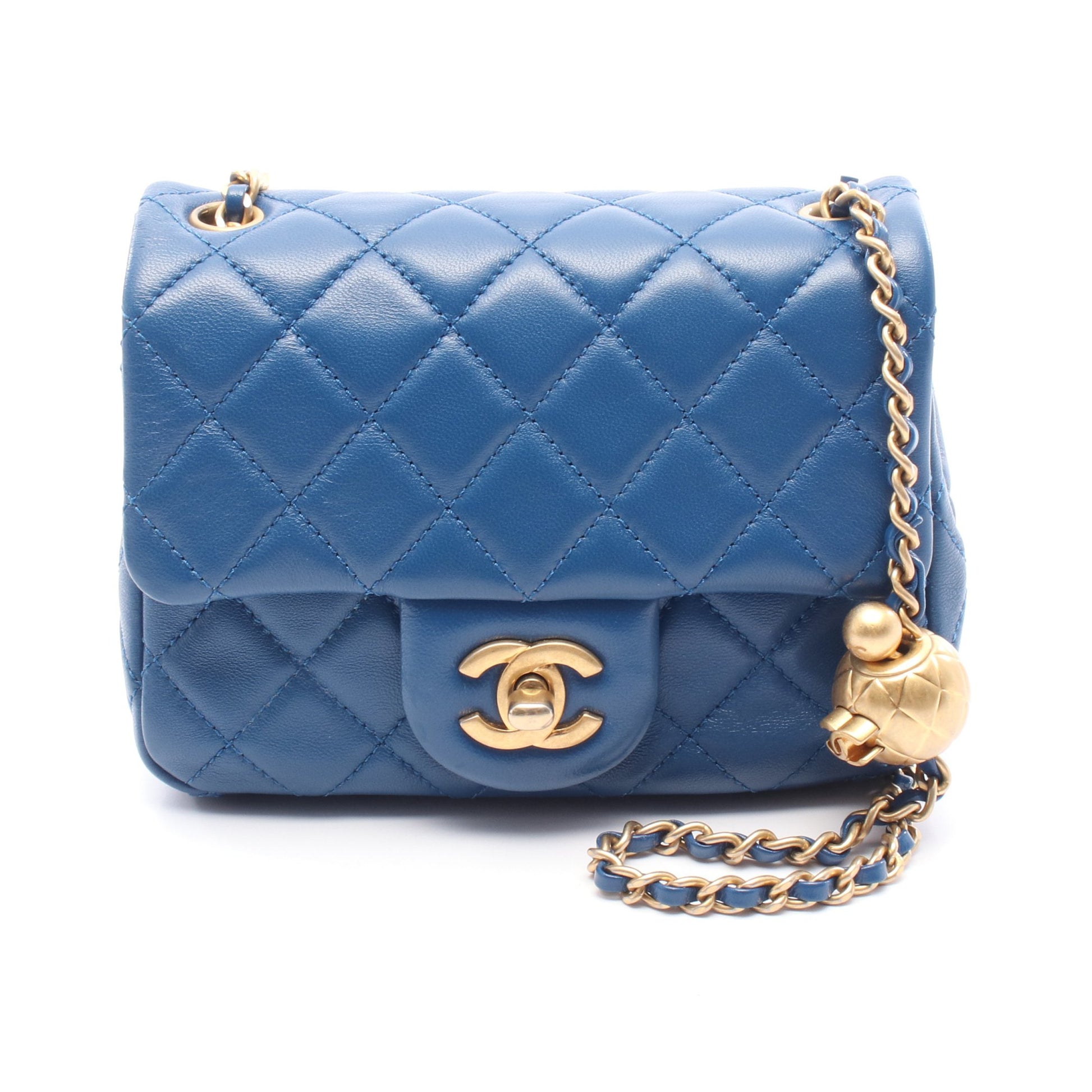 チェーンショルダーバッグ レザー ブルー ゴールド金具 シャネル バッグ CHANEL