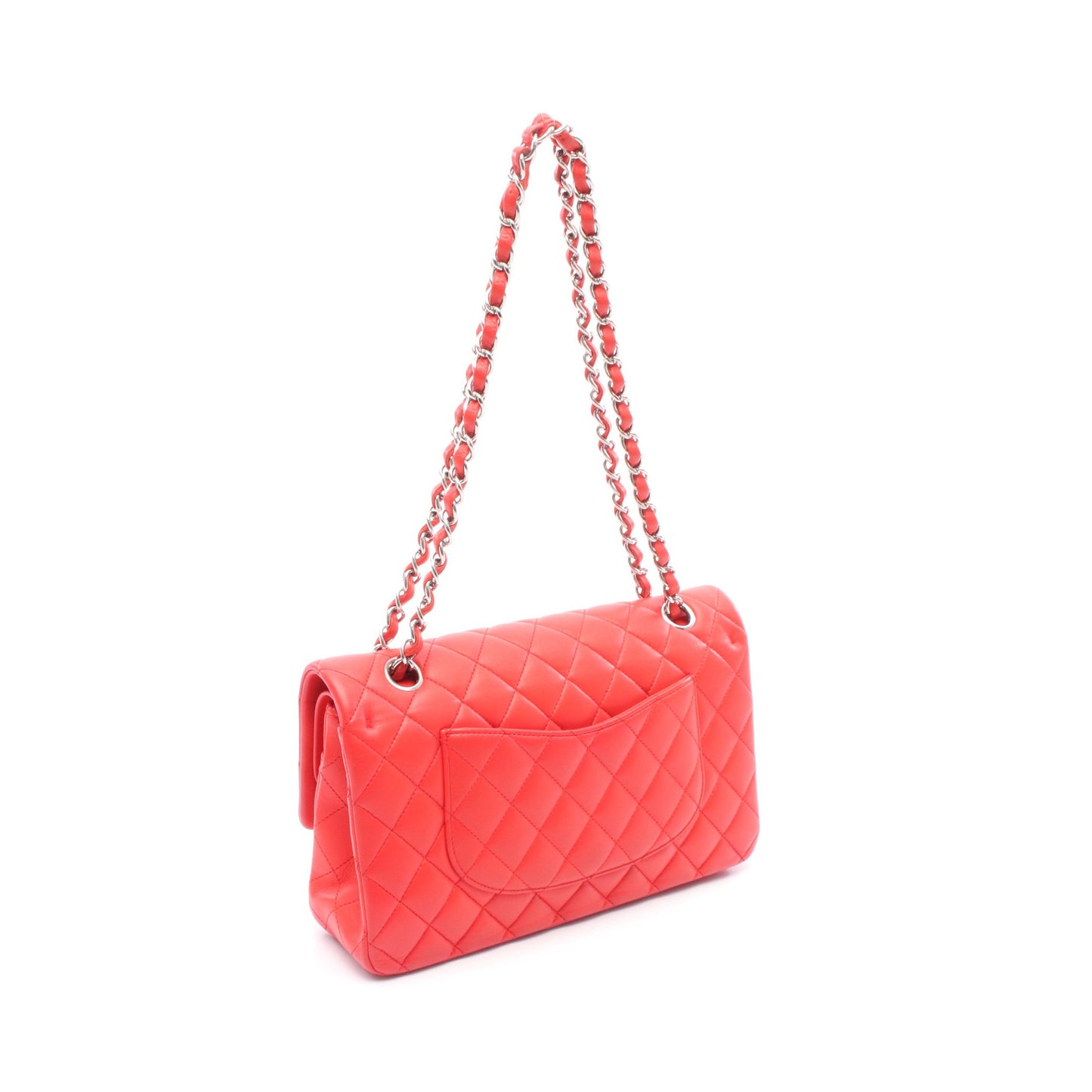 マトラッセ Wフラップ Wチェーンショルダーバッグ レザー レッド シルバー金具 シャネル バッグ CHANEL