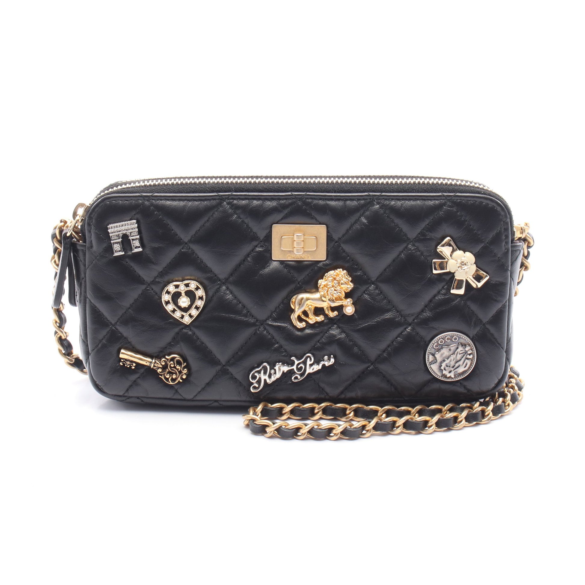 2.55 マトラッセ チェーンショルダーバッグ レザー ブラック ゴールド金具 シャネル バッグ CHANEL