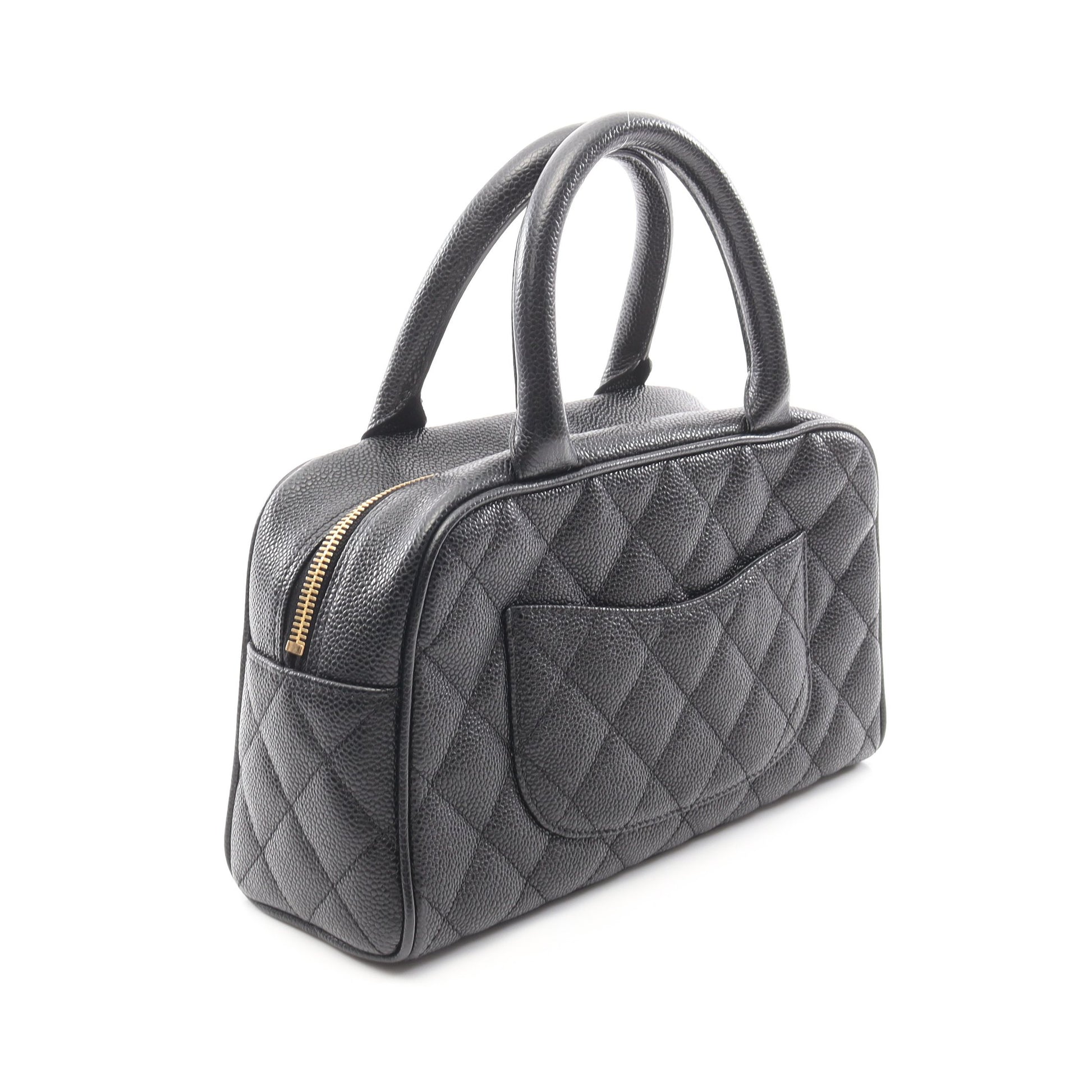 マトラッセ ハンドバッグ ミニボストンバッグ キャビアスキン ブラック ゴールド金具 シャネル バッグ CHANEL