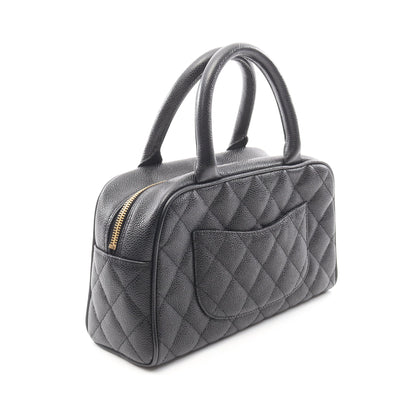 マトラッセ ハンドバッグ ミニボストンバッグ キャビアスキン ブラック ゴールド金具 シャネル バッグ CHANEL