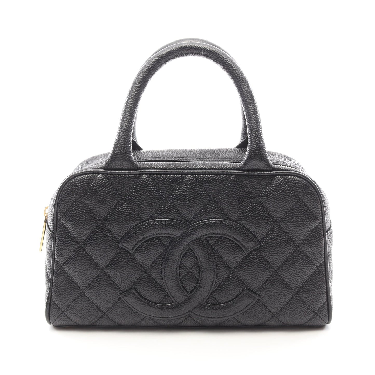 マトラッセ ハンドバッグ ミニボストンバッグ キャビアスキン ブラック ゴールド金具 シャネル バッグ CHANEL