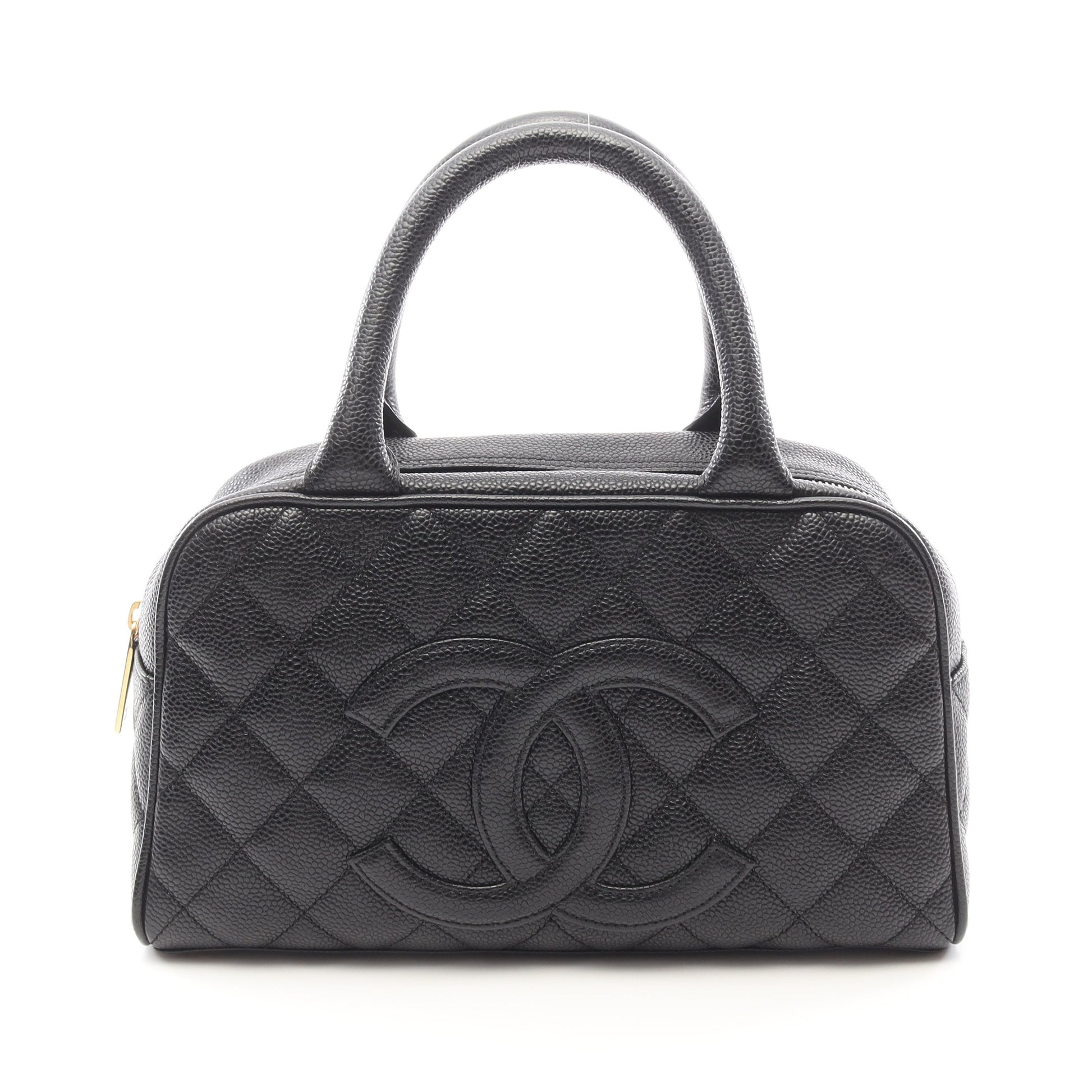 マトラッセ ハンドバッグ ミニボストンバッグ キャビアスキン ブラック ゴールド金具 シャネル バッグ CHANEL
