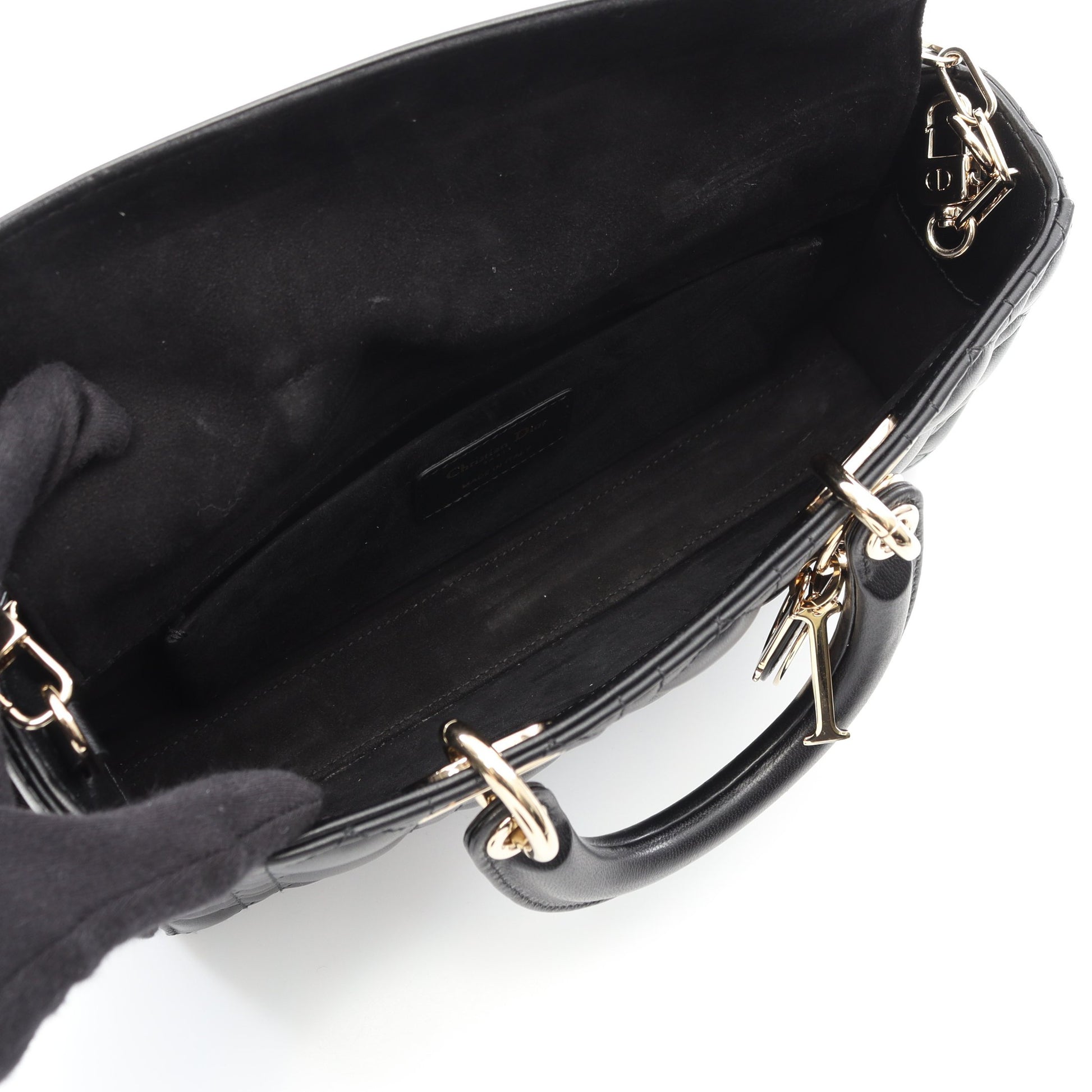 Lady D-Joy ミディアム カナージュ ハンドバッグ レザー ブラック 2WAY クリスチャンディオール バッグ Christian Dior