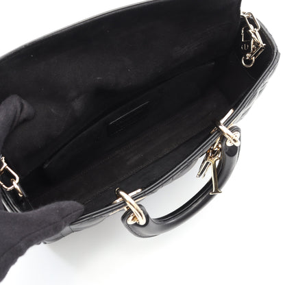 Lady D-Joy ミディアム カナージュ ハンドバッグ レザー ブラック 2WAY クリスチャンディオール バッグ Christian Dior