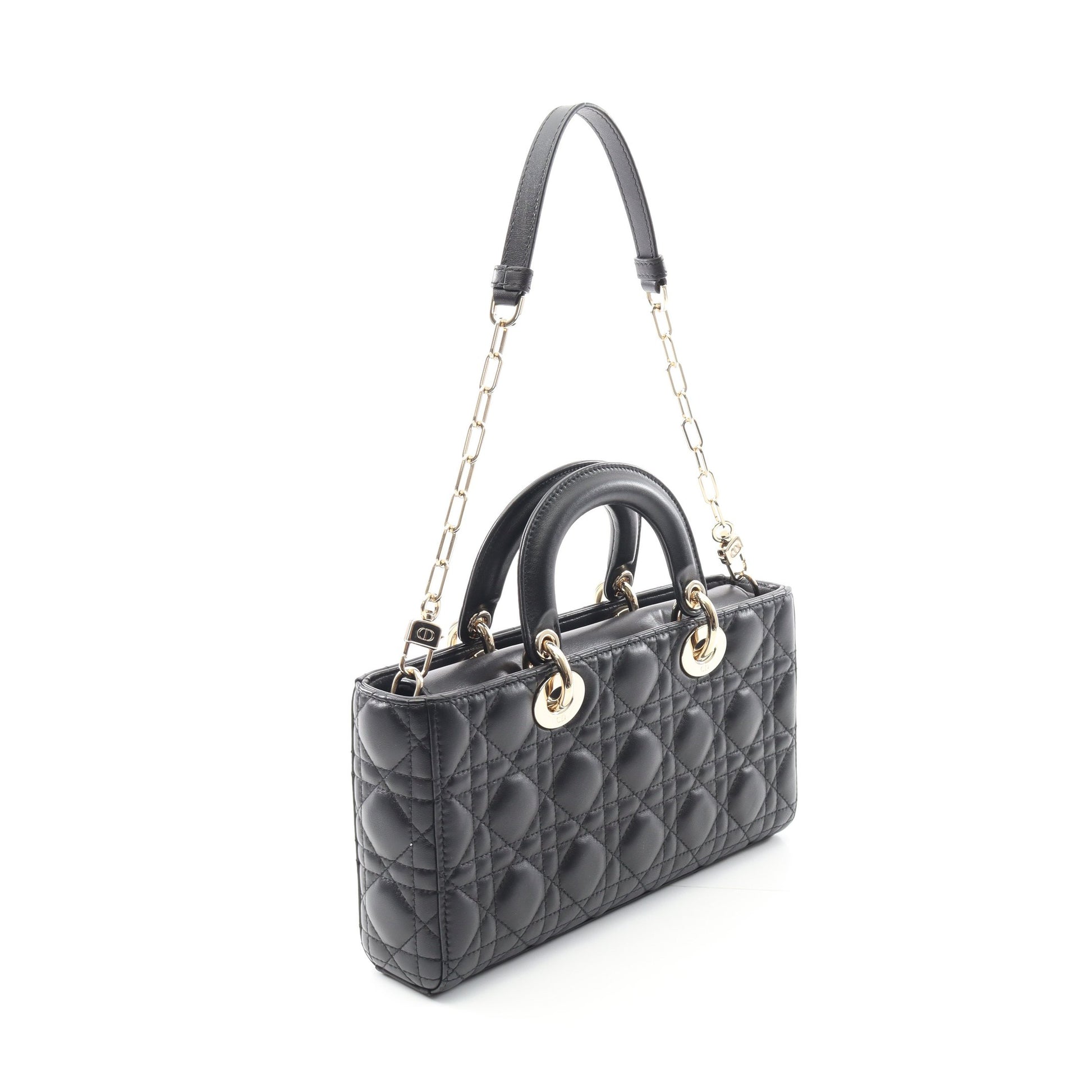 Lady D-Joy ミディアム カナージュ ハンドバッグ レザー ブラック 2WAY クリスチャンディオール バッグ Christian Dior