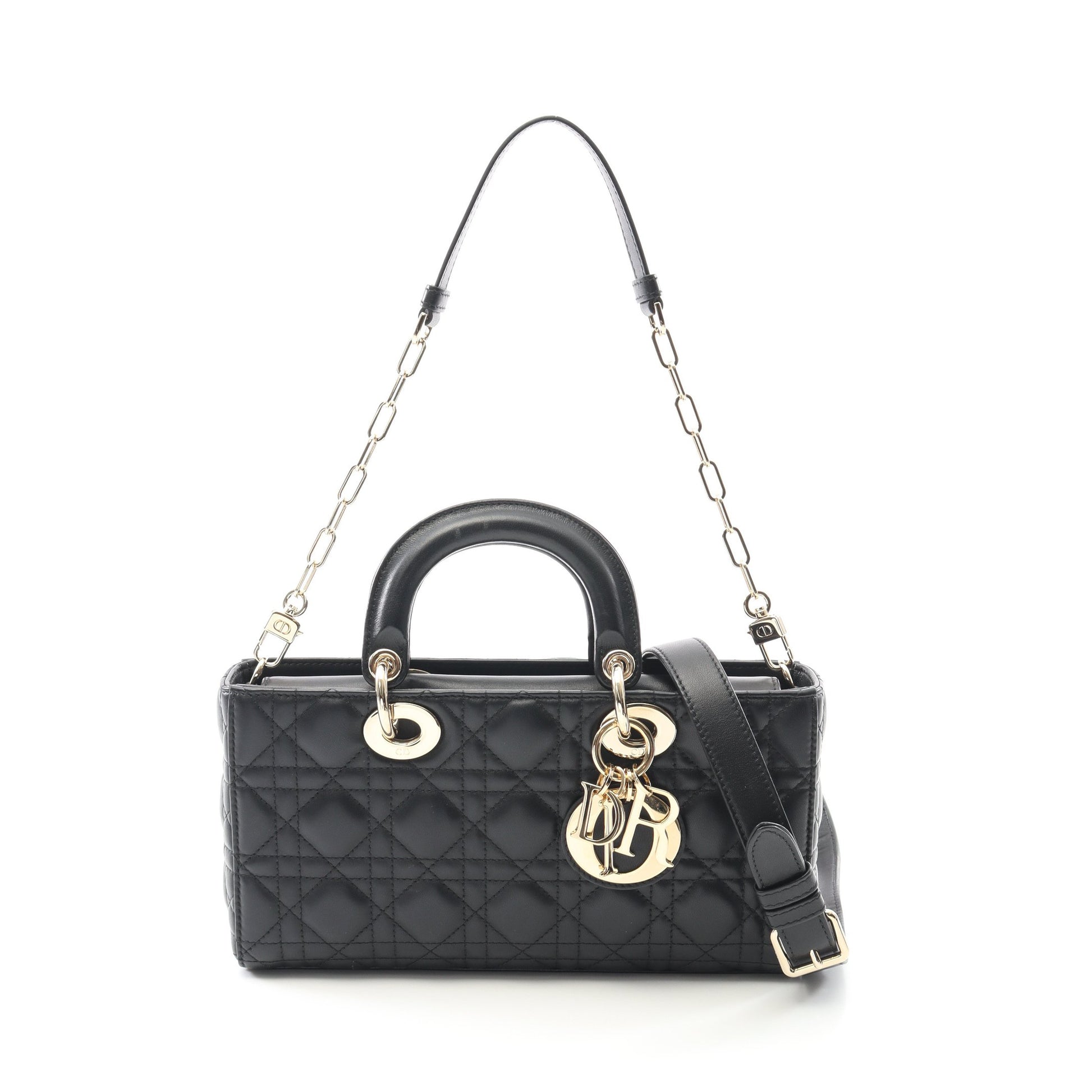 Lady D-Joy ミディアム カナージュ ハンドバッグ レザー ブラック 2WAY クリスチャンディオール バッグ Christian Dior