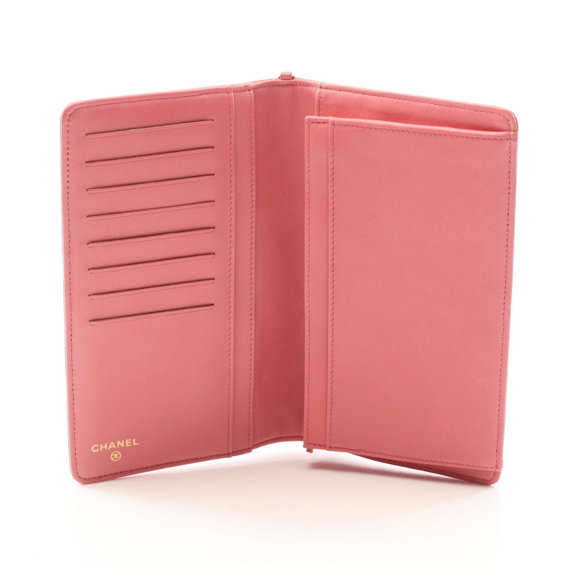 マトラッセ 二つ折り長財布 ラムスキン ピンク ゴールド金具