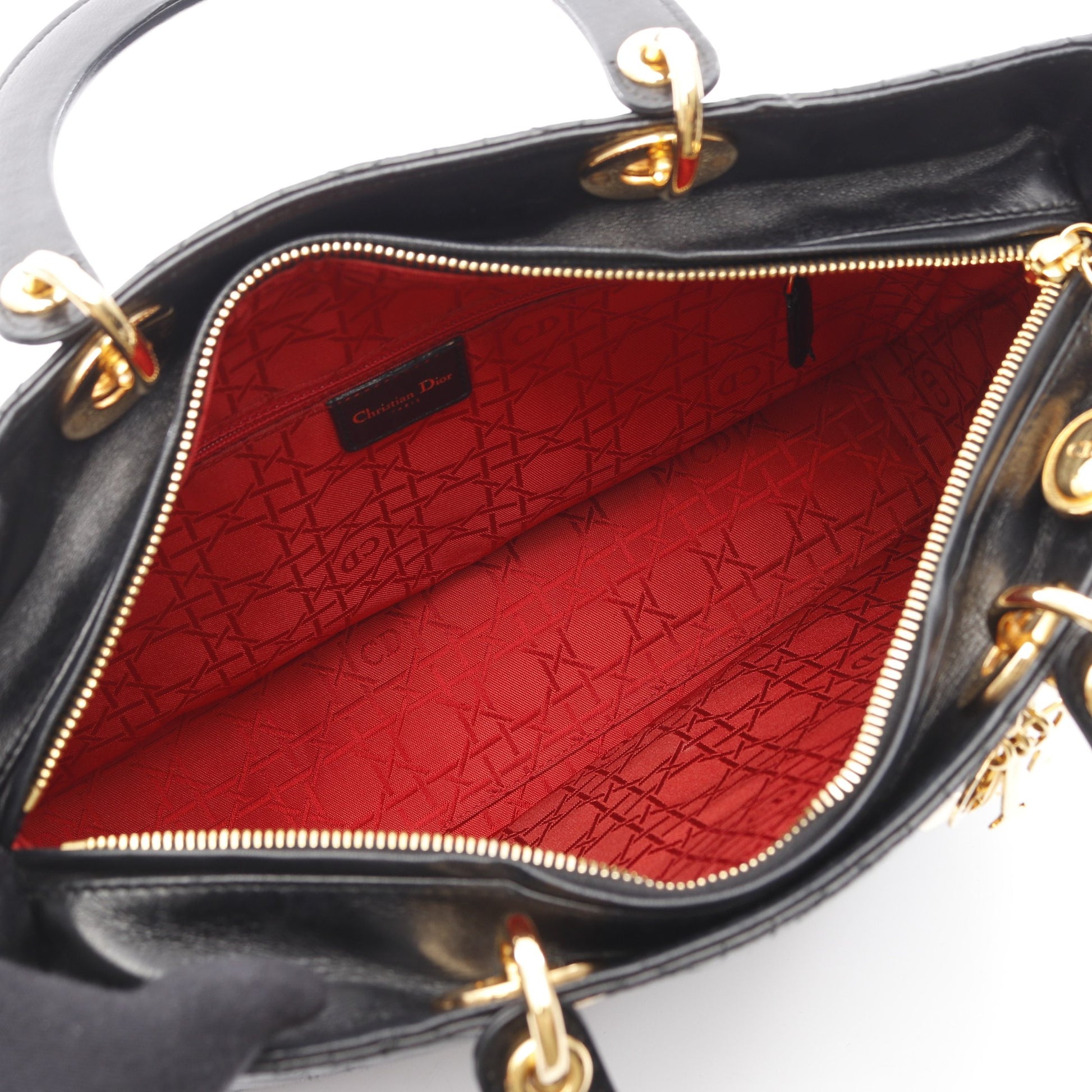 レディディオール ラージ ハンドバッグ レザー ブラック 2WAY クリスチャンディオール バッグ Christian Dior