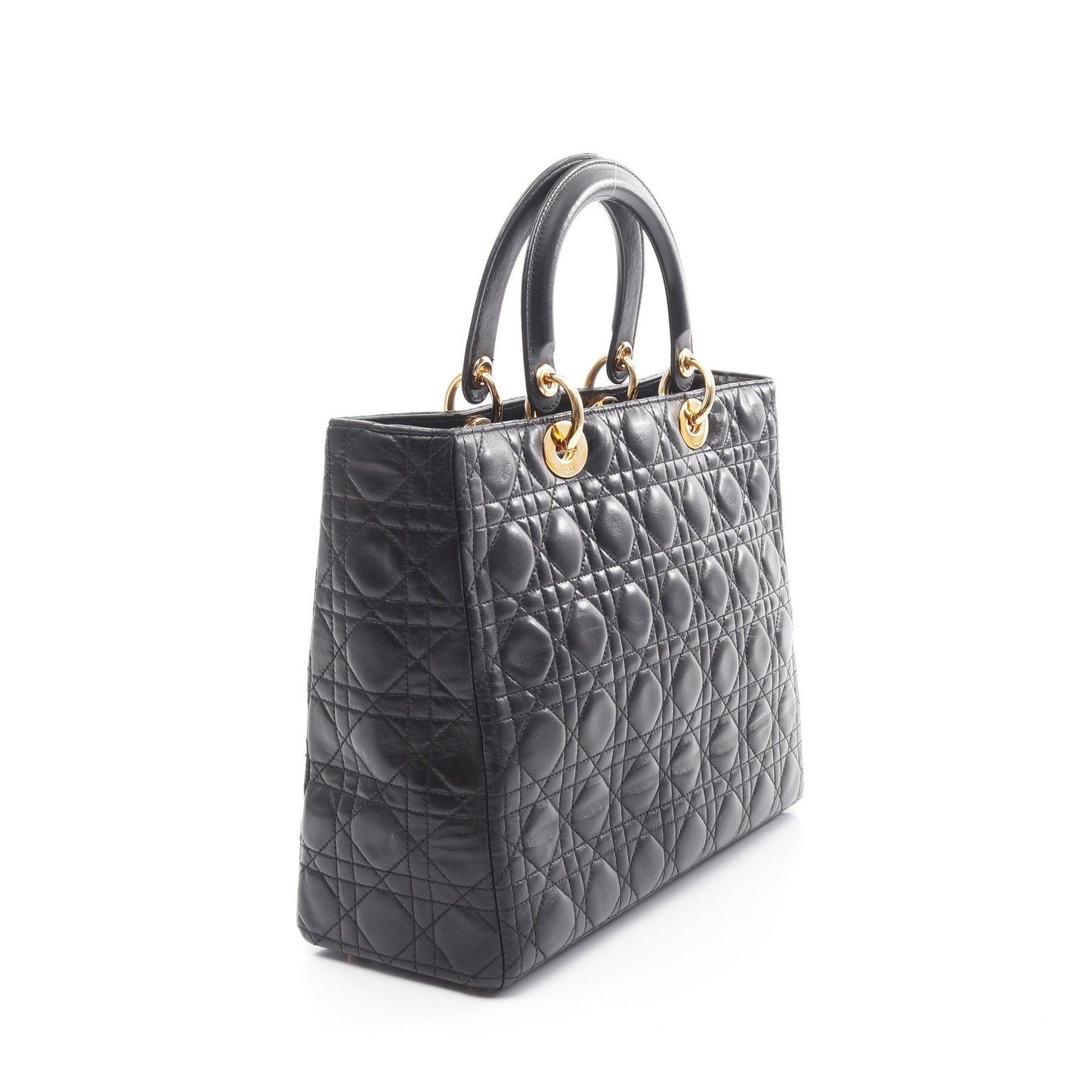 レディディオール ラージ ハンドバッグ レザー ブラック 2WAY クリスチャンディオール バッグ Christian Dior