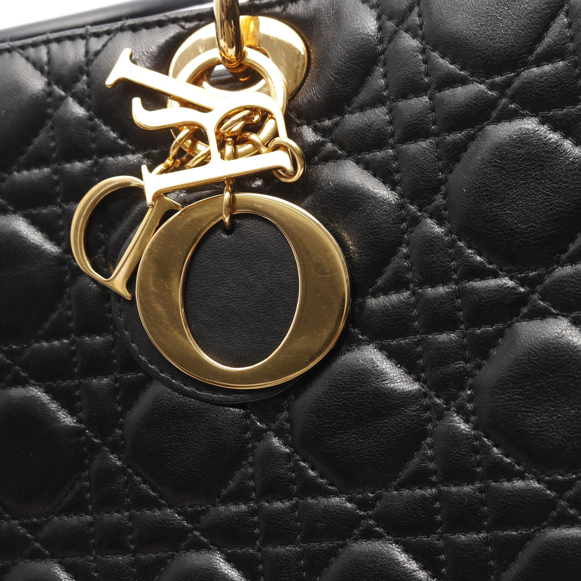 レディディオール ラージ ハンドバッグ レザー ブラック 2WAY クリスチャンディオール バッグ Christian Dior