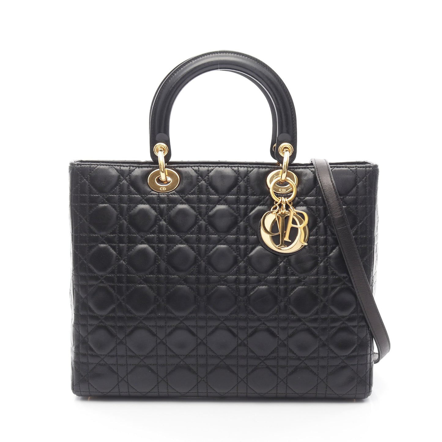 レディディオール ラージ ハンドバッグ レザー ブラック 2WAY クリスチャンディオール バッグ Christian Dior