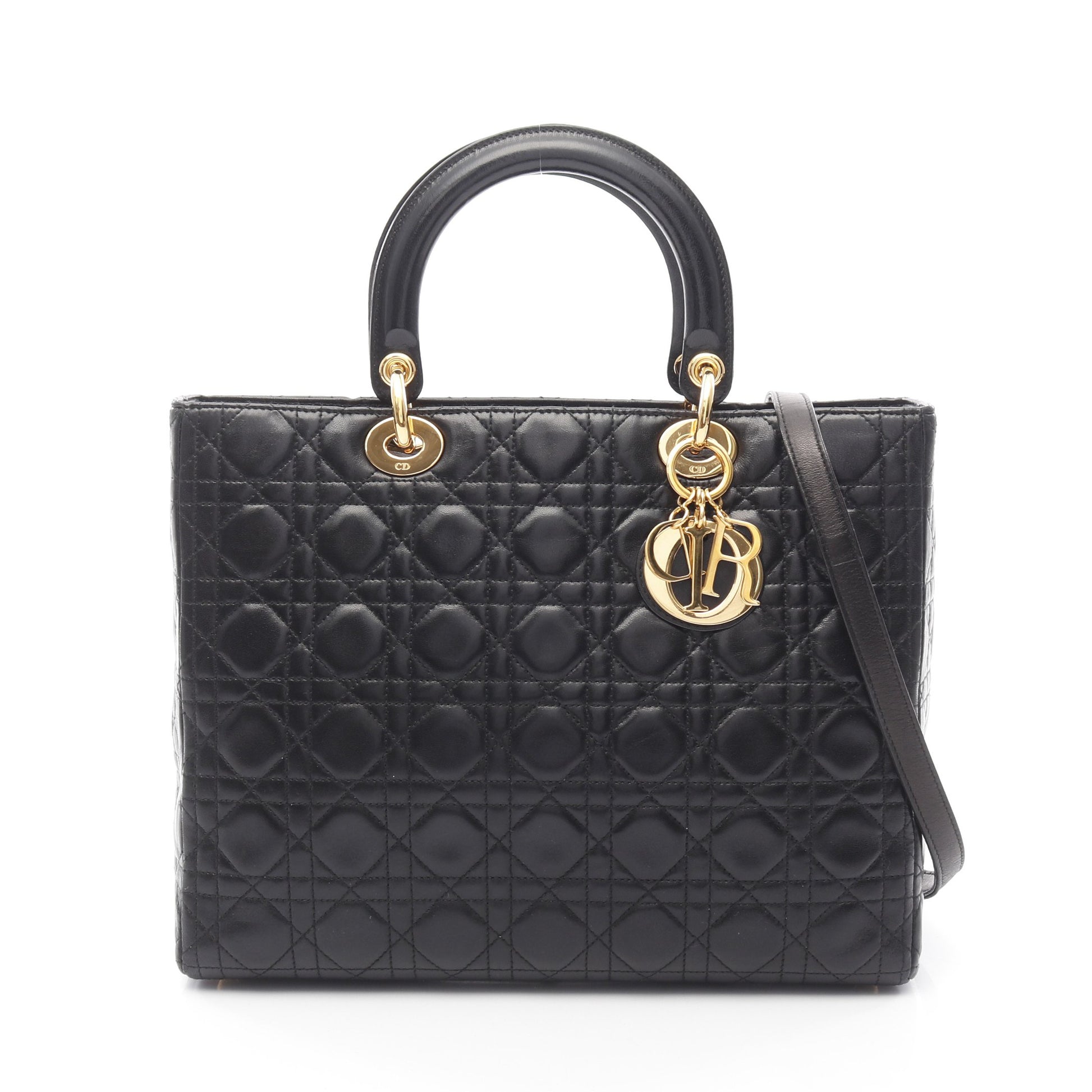 レディディオール ラージ ハンドバッグ レザー ブラック 2WAY クリスチャンディオール バッグ Christian Dior