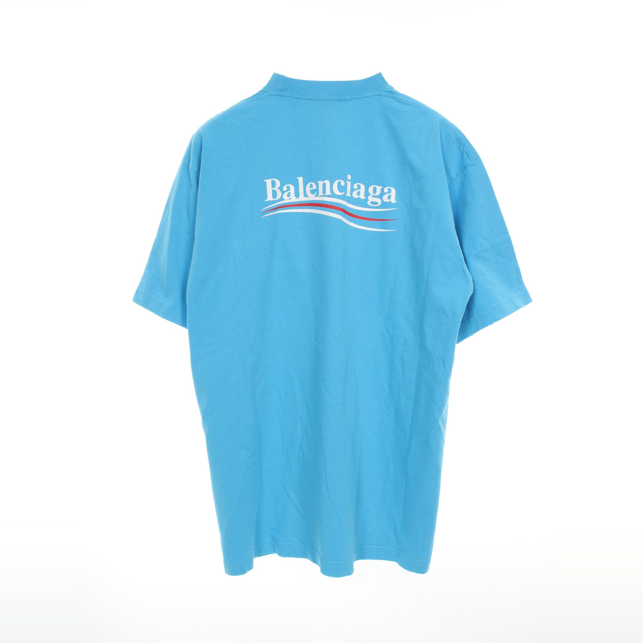 Political Campaign Tシャツ コットン ブルー ダメージ加工