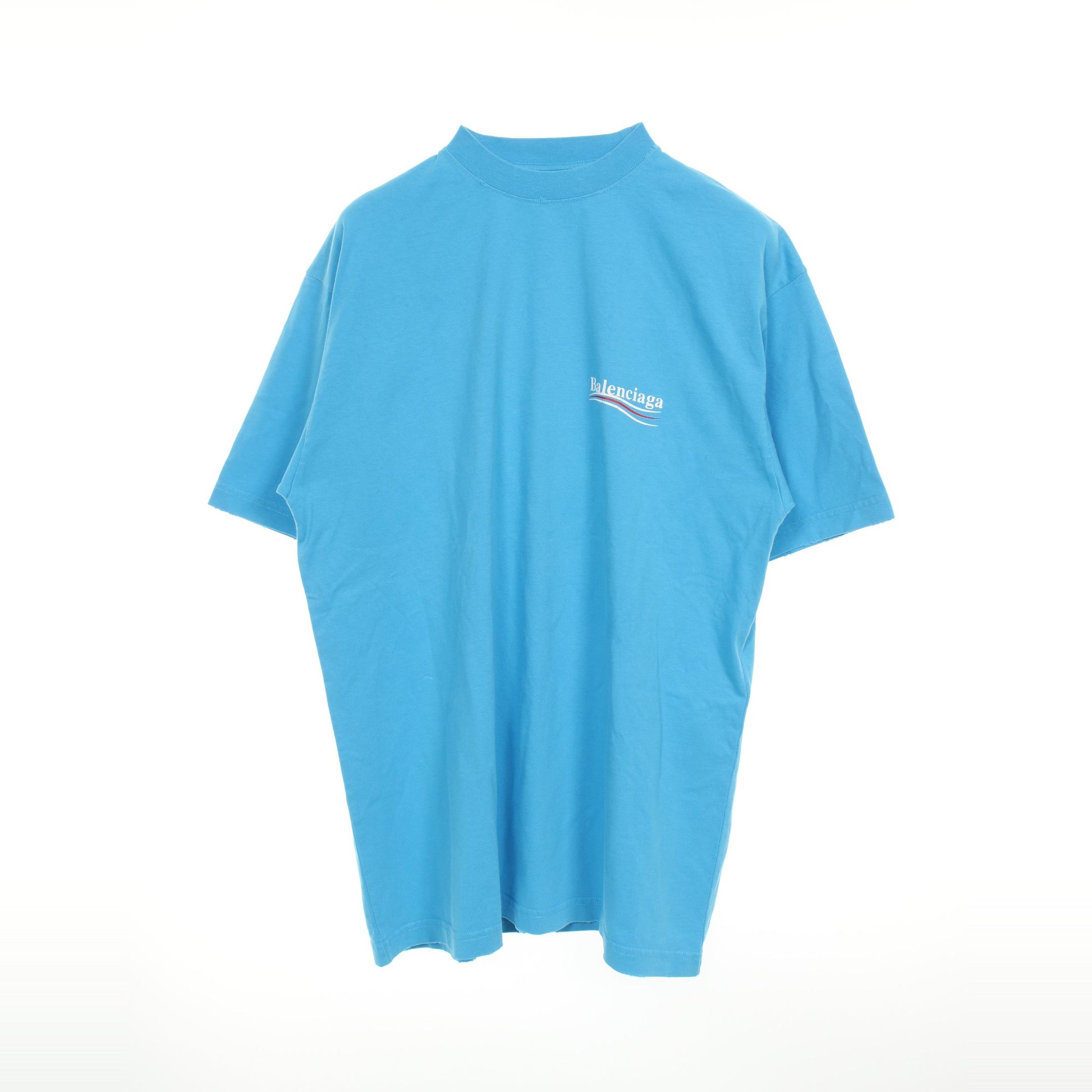 Political Campaign Tシャツ コットン ブルー ダメージ加工 