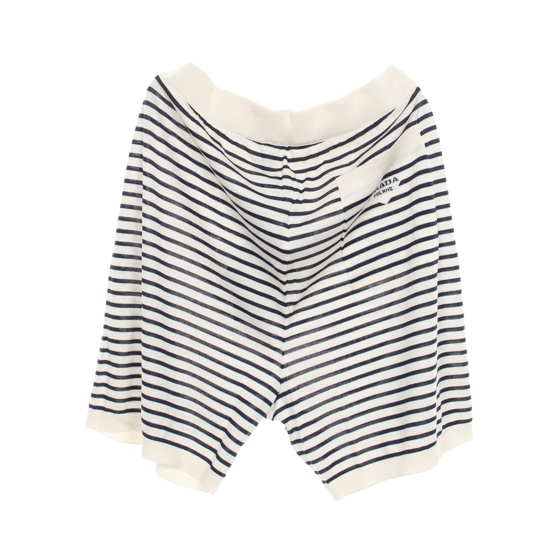 ショートパンツ イージーパンツ ボーダー シルク コットン オフホワイト ネイビー プラダ ボトムス PRADA