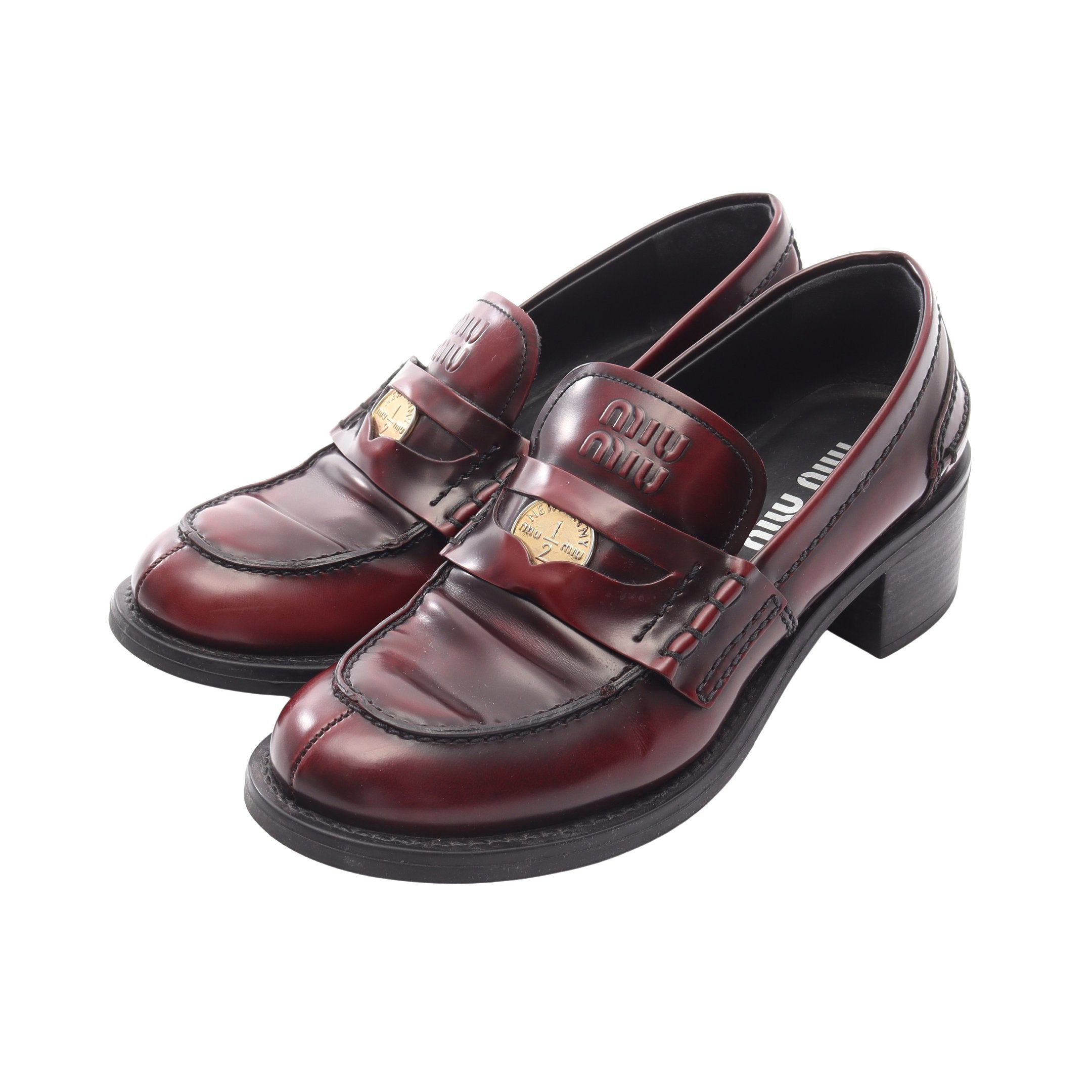 ローファー ロゴコイン レザー ボルドー ミュウミュウ – RECLO