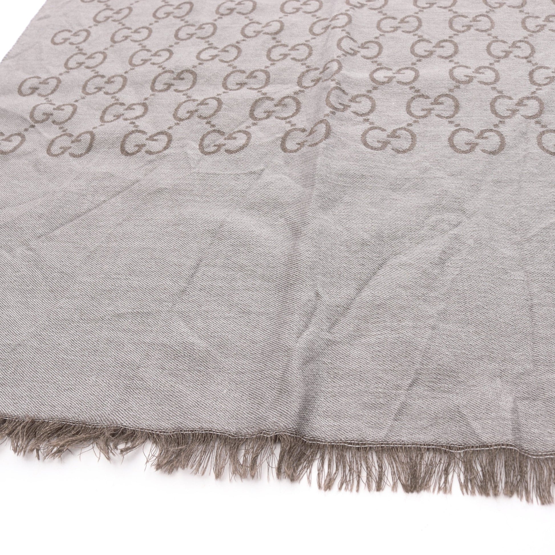 GG柄 ストール スカーフ マフラー ウール シルク ダークブラウン  