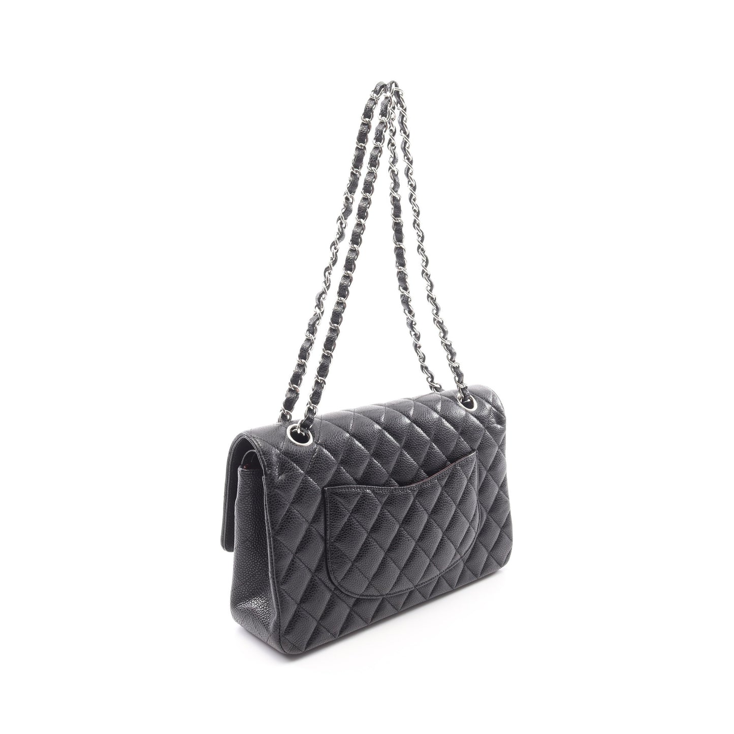 マトラッセ ダブルフラップ チェーンショルダーバッグ キャビアスキン ブラック シルバー金具 シャネル バッグ CHANEL