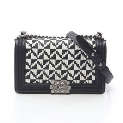 ボーイシャネル チェーンショルダーバッグ ラムスキン ブラック ホワイト アンティークシルバー金具 シャネル バッグ CHANEL