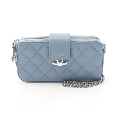 ハーフココマーク マトラッセ チェーンウォレット キャビアスキン ライトブルー シルバー金具 シャネル バッグ CHANEL