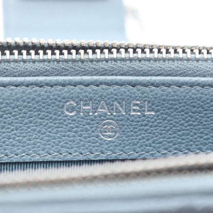 ハーフココマーク マトラッセ チェーンウォレット キャビアスキン ライトブルー シルバー金具 シャネル バッグ CHANEL