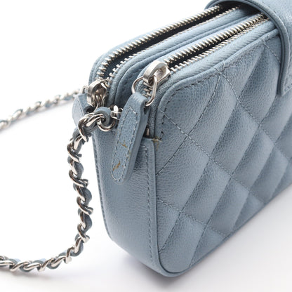 ハーフココマーク マトラッセ チェーンウォレット キャビアスキン ライトブルー シルバー金具 シャネル バッグ CHANEL