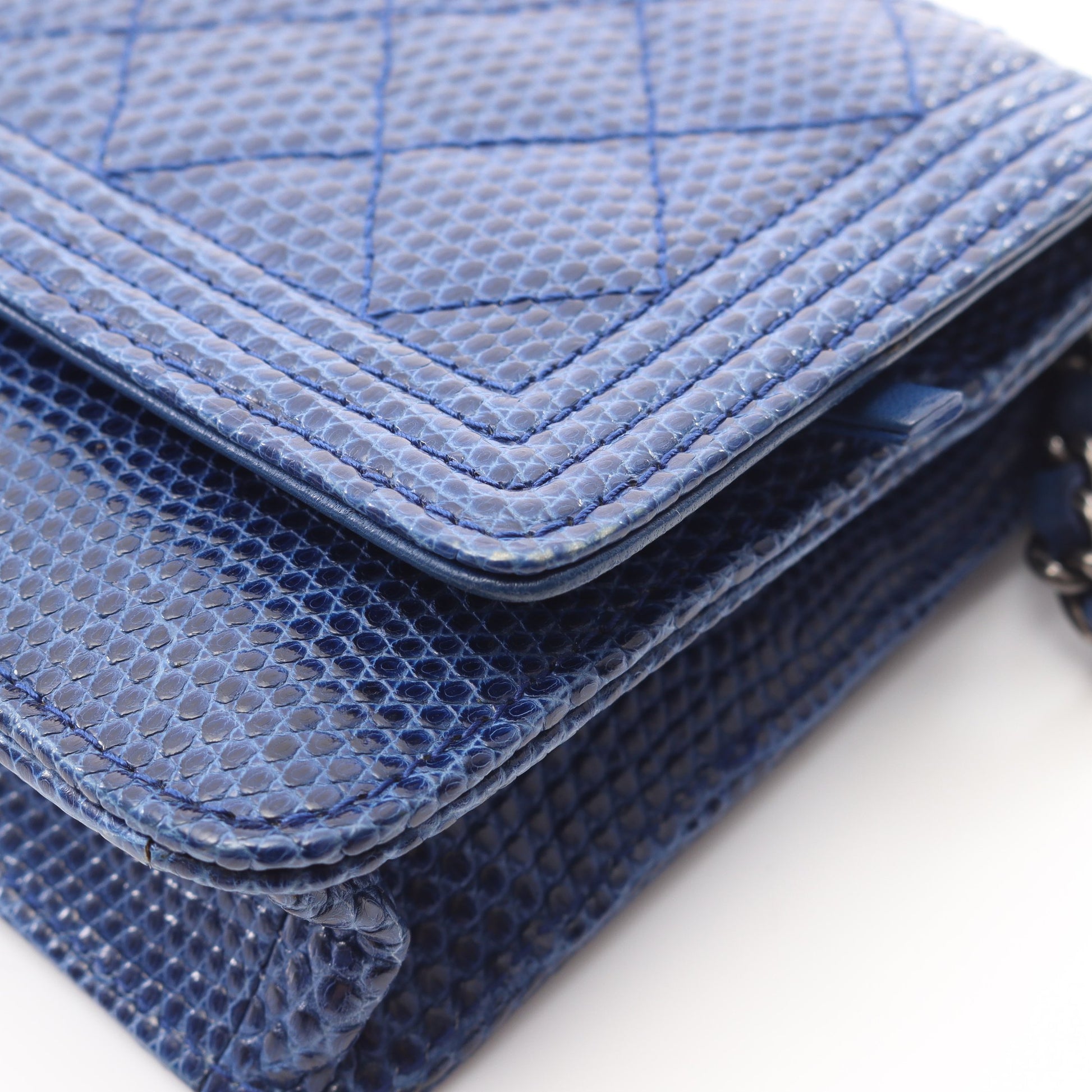 ボーイシャネル チェーンウォレット リザード ブルー アンティークシルバー金具 シャネル バッグ CHANEL