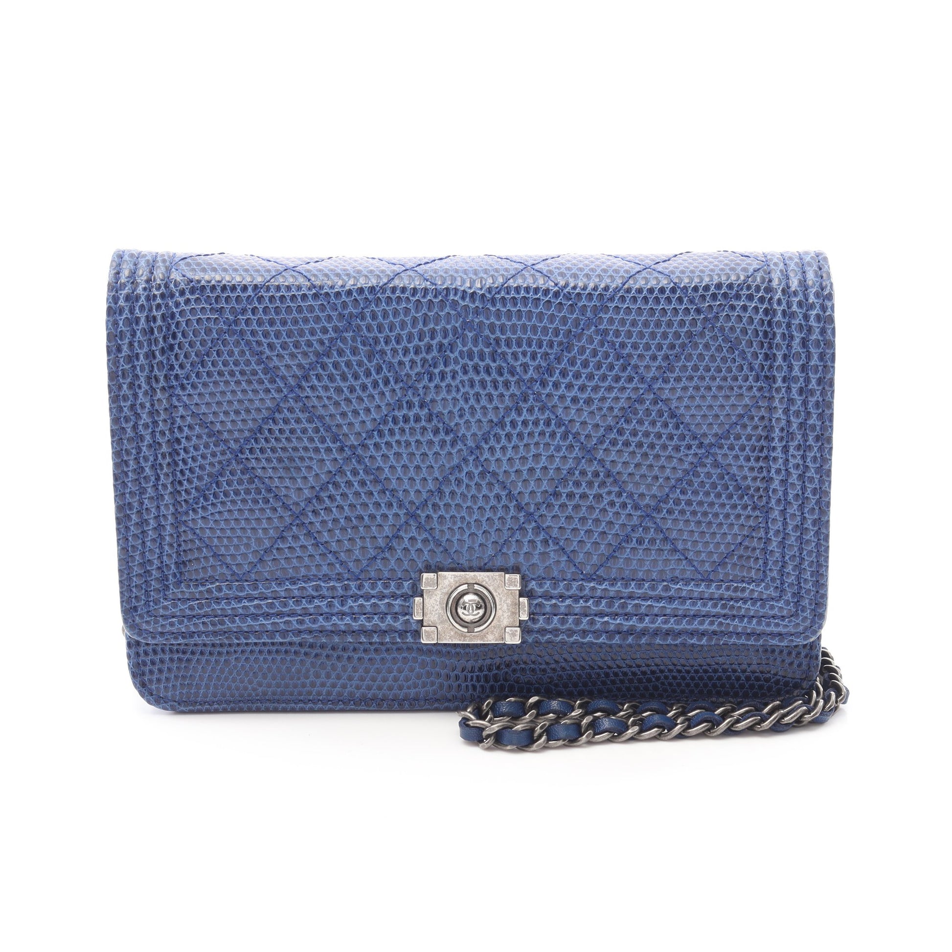 ボーイシャネル チェーンウォレット リザード ブルー アンティークシルバー金具 シャネル バッグ CHANEL