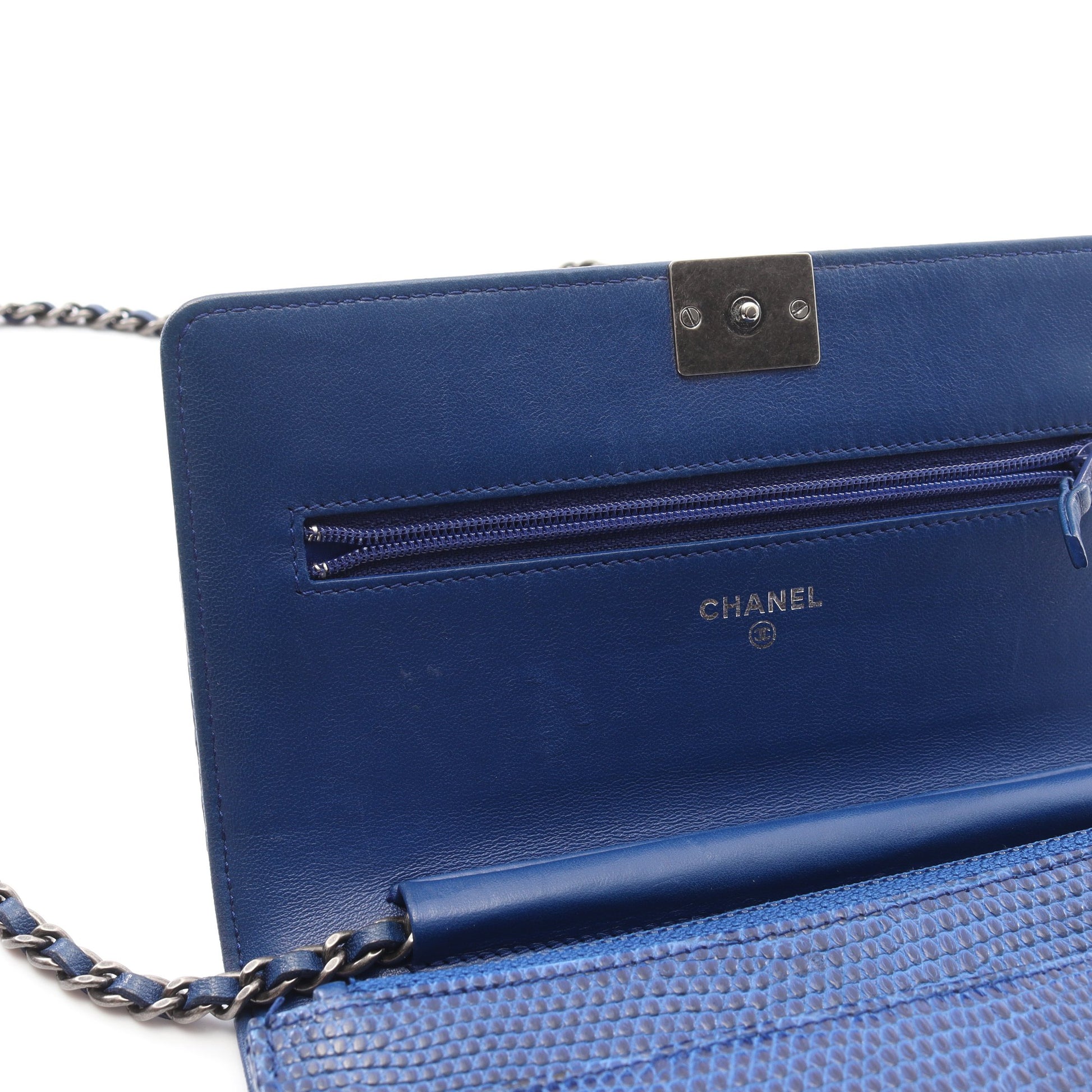 ボーイシャネル チェーンウォレット リザード ブルー アンティークシルバー金具 シャネル バッグ CHANEL