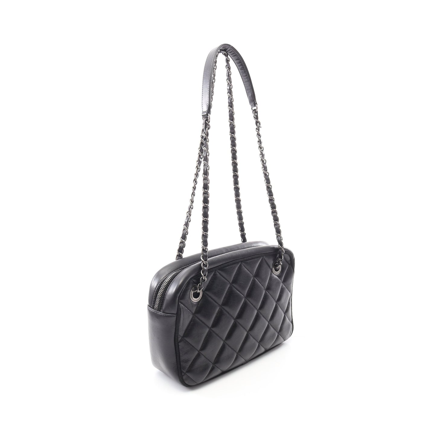 マトラッセ チェーンショルダーバッグ ラムスキン ブラック シルバー金具 シャネル バッグ CHANEL