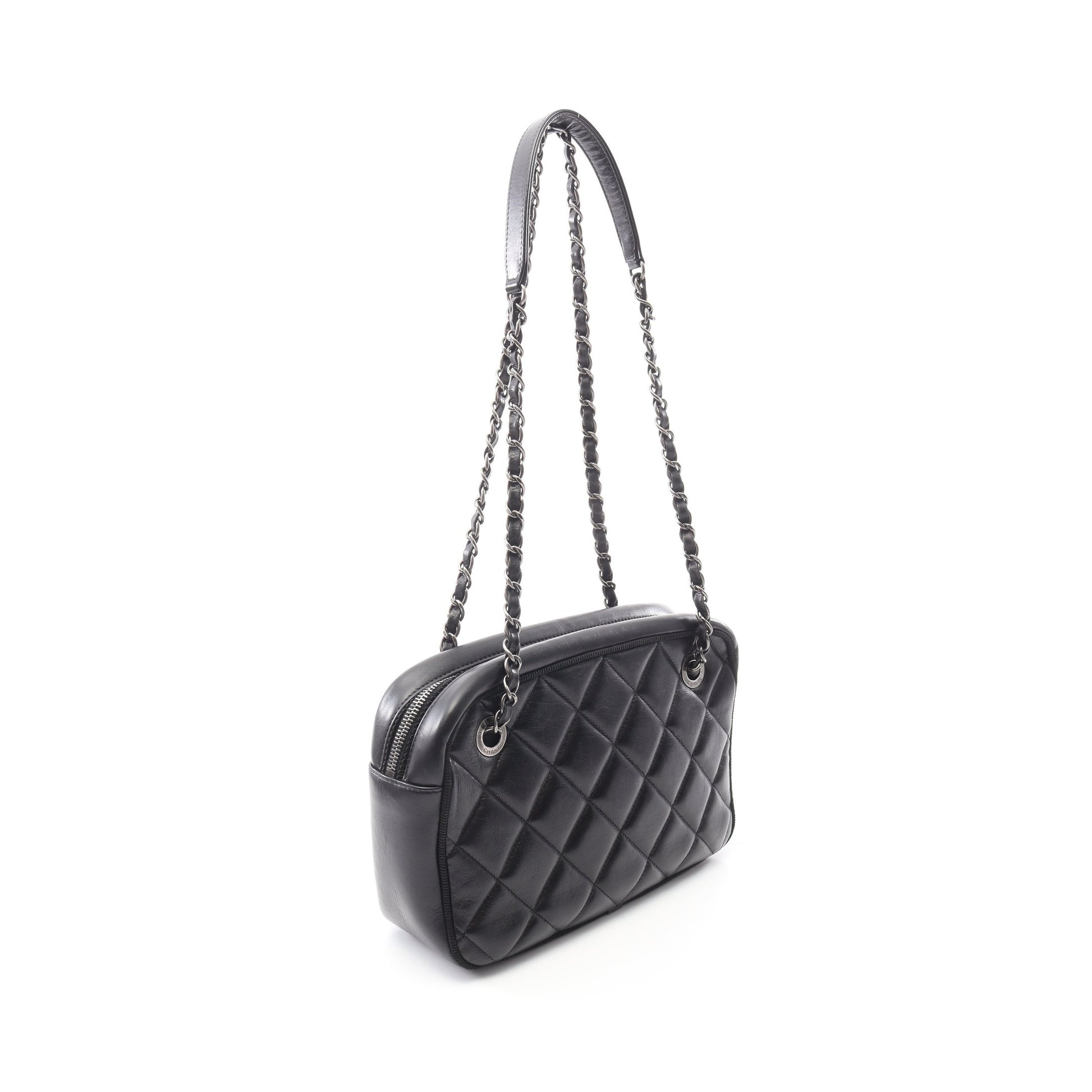 マトラッセ チェーンショルダーバッグ ラムスキン ブラック シルバー金具 シャネル バッグ CHANEL