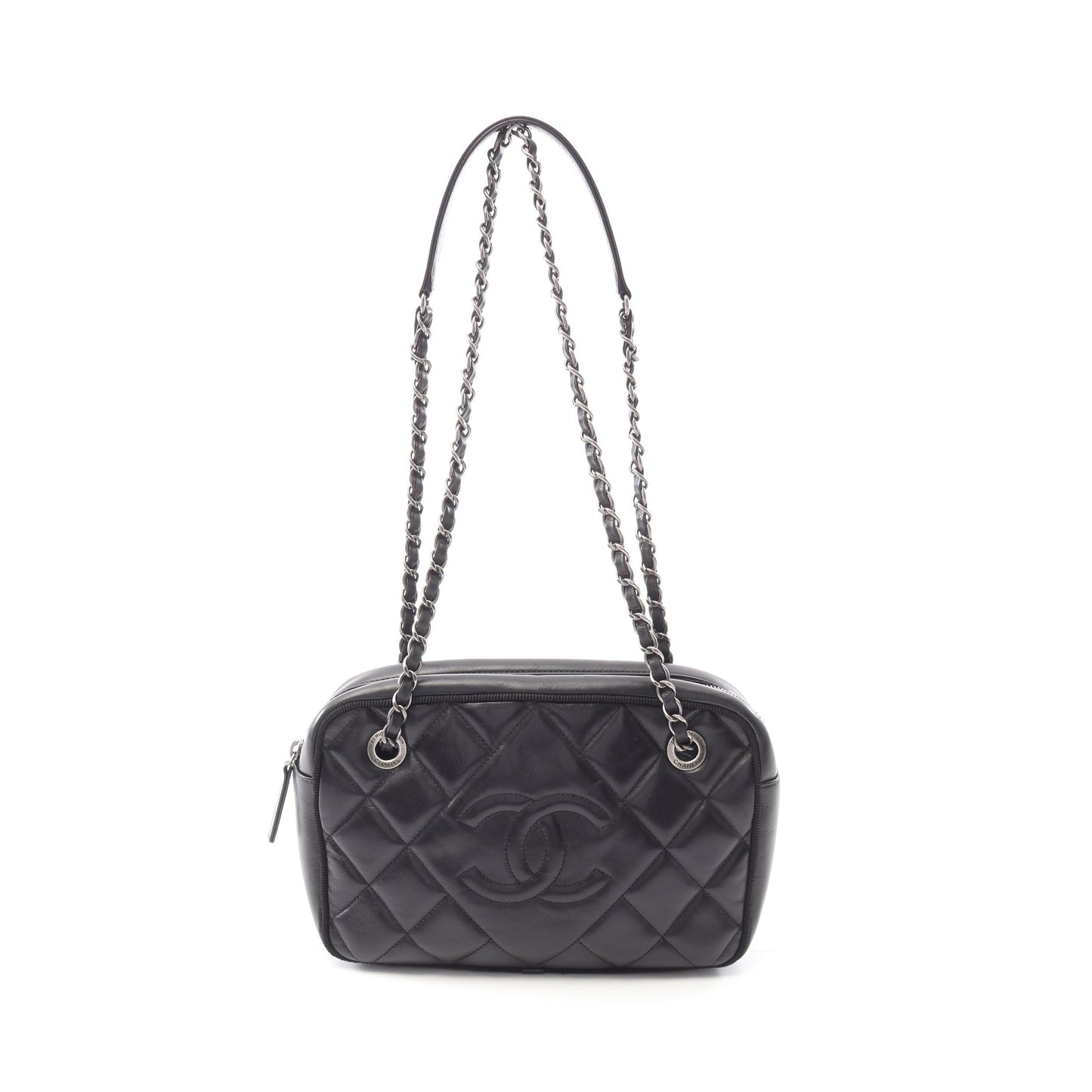 マトラッセ チェーンショルダーバッグ ラムスキン ブラック シルバー金具 シャネル バッグ CHANEL