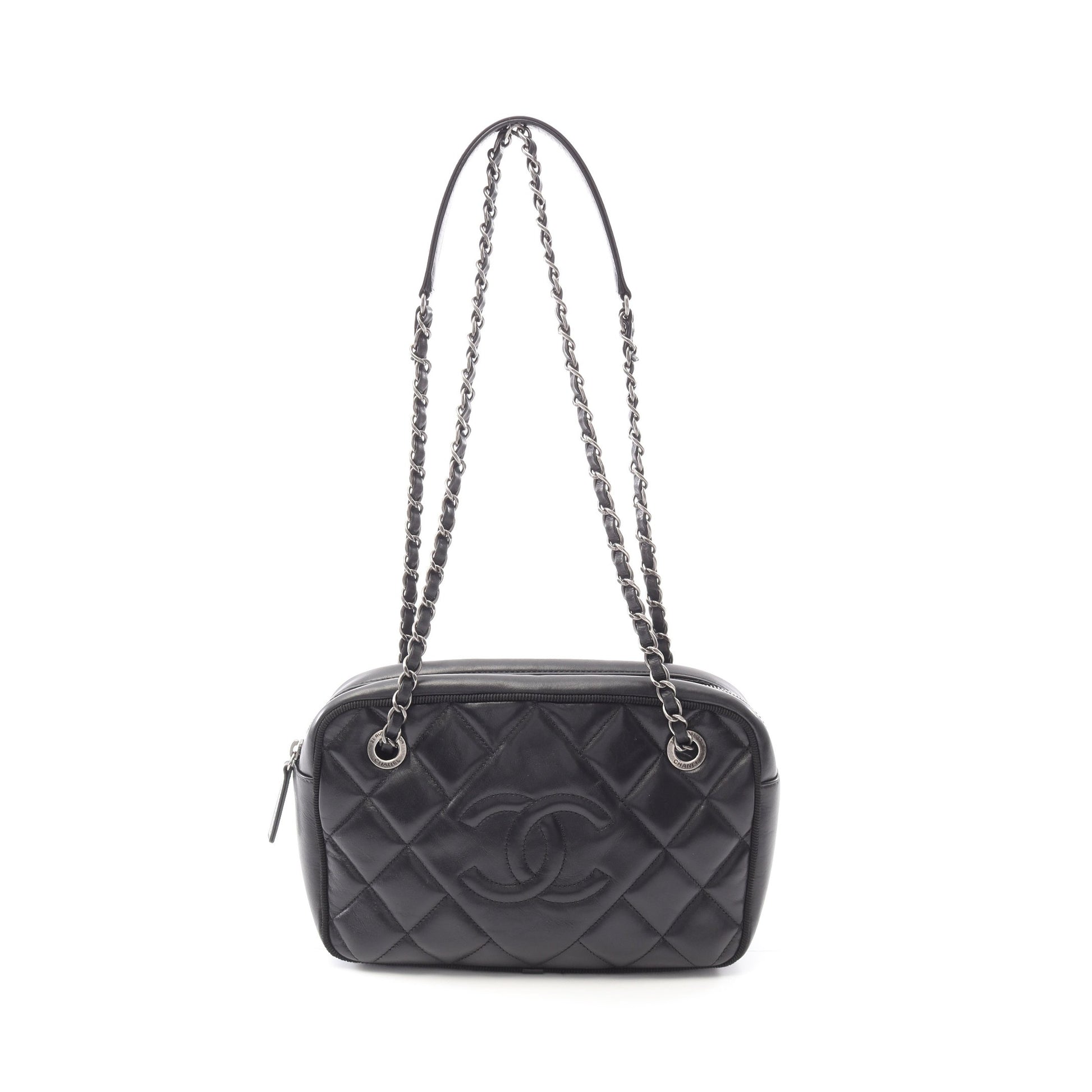 マトラッセ チェーンショルダーバッグ ラムスキン ブラック シルバー金具 シャネル バッグ CHANEL