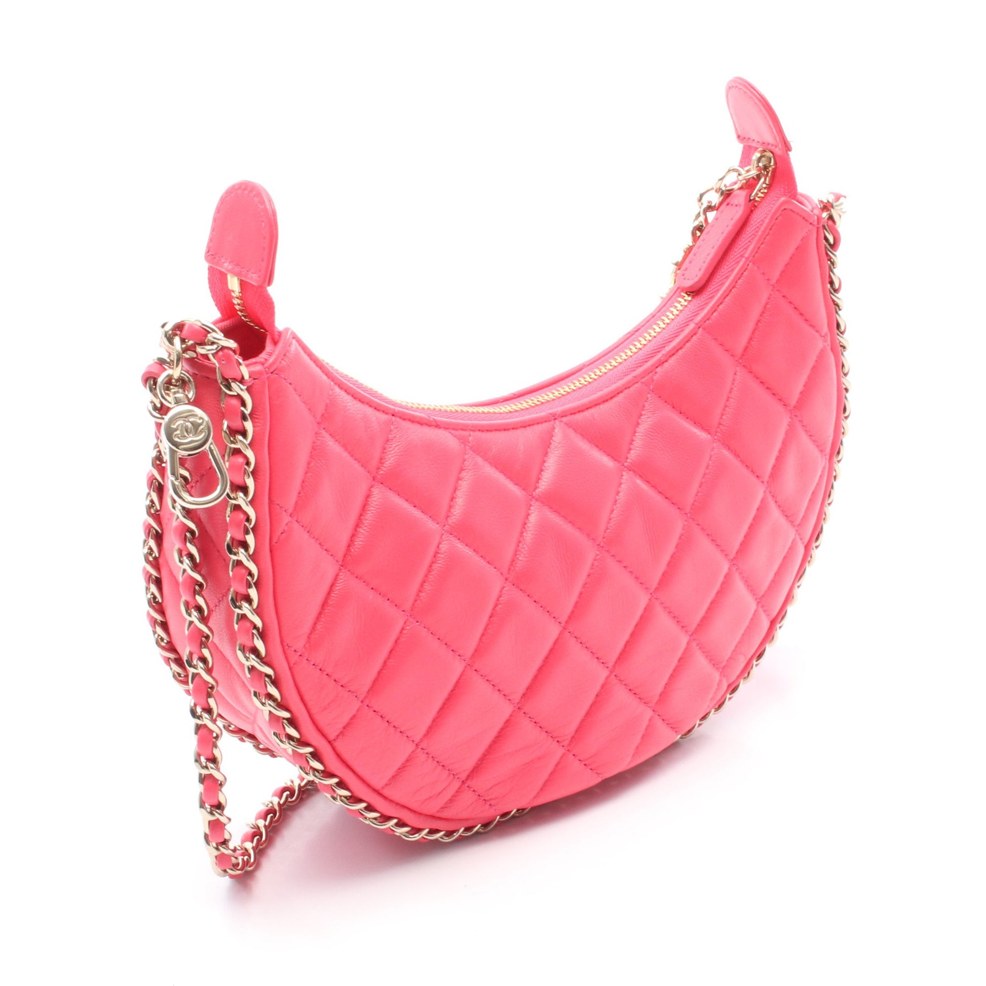 マトラッセ ハーフムーン チェーンショルダーバッグ レザー ピンク ゴールド金具 シャネル バッグ CHANEL
