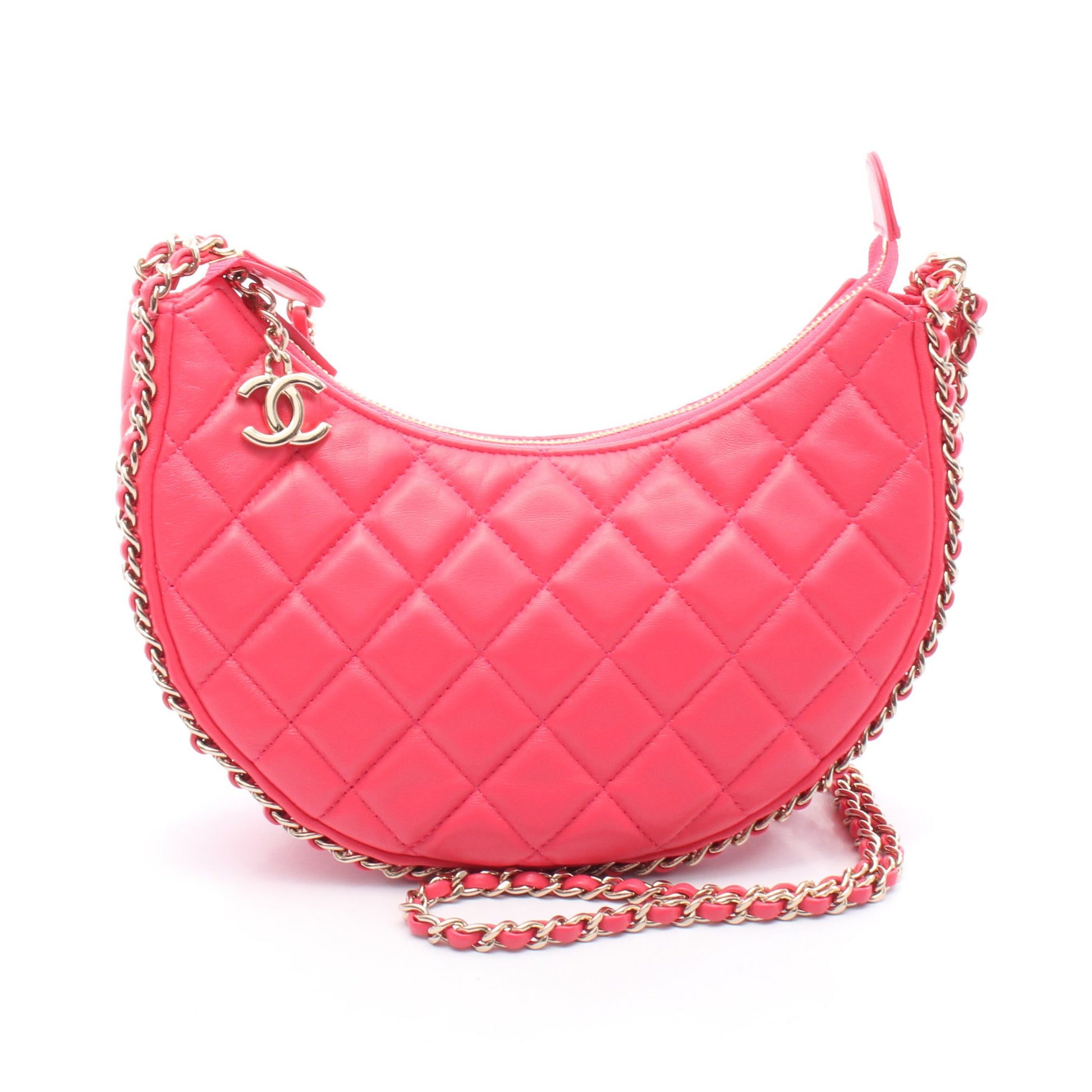マトラッセ ハーフムーン チェーンショルダーバッグ レザー ピンク ゴールド金具 シャネル バッグ CHANEL