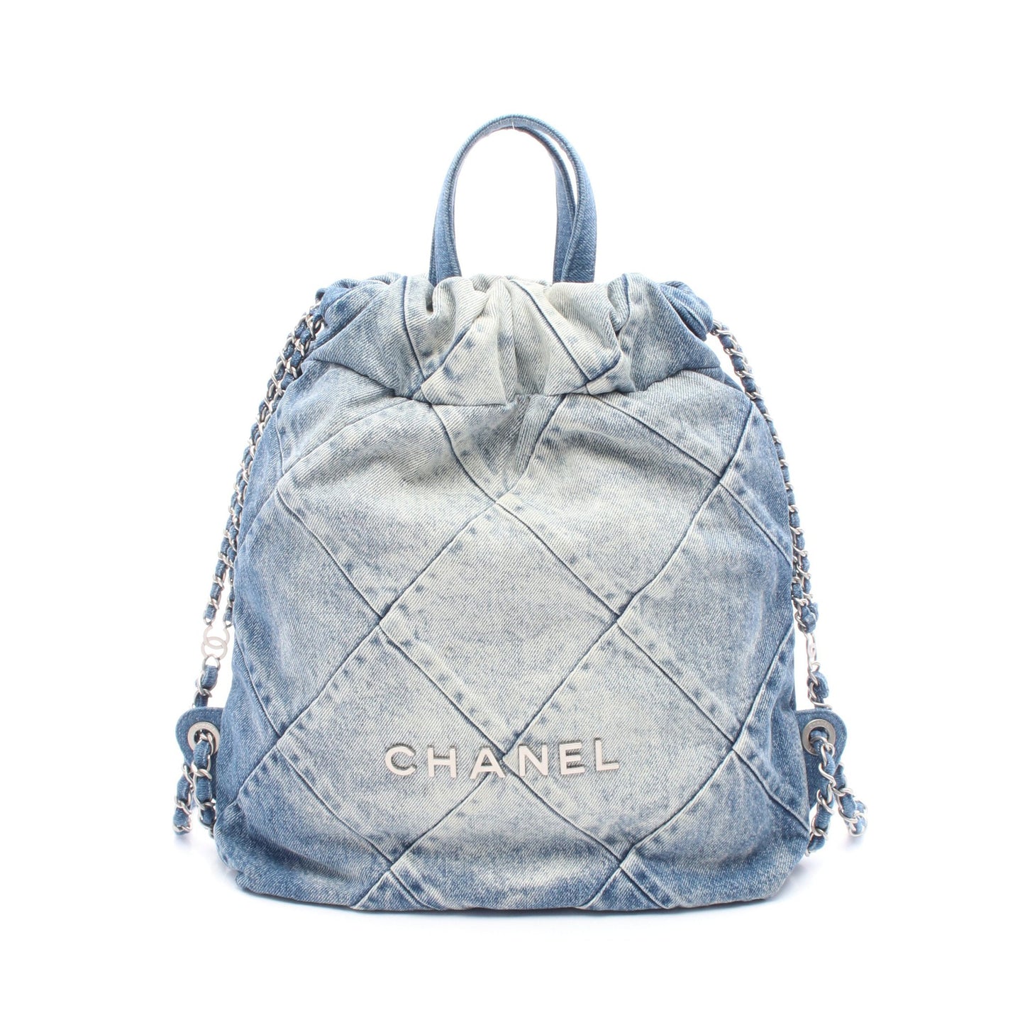 シャネル22 バックパック ナップサック デニム ブルー シルバー金具 シャネル バッグ CHANEL
