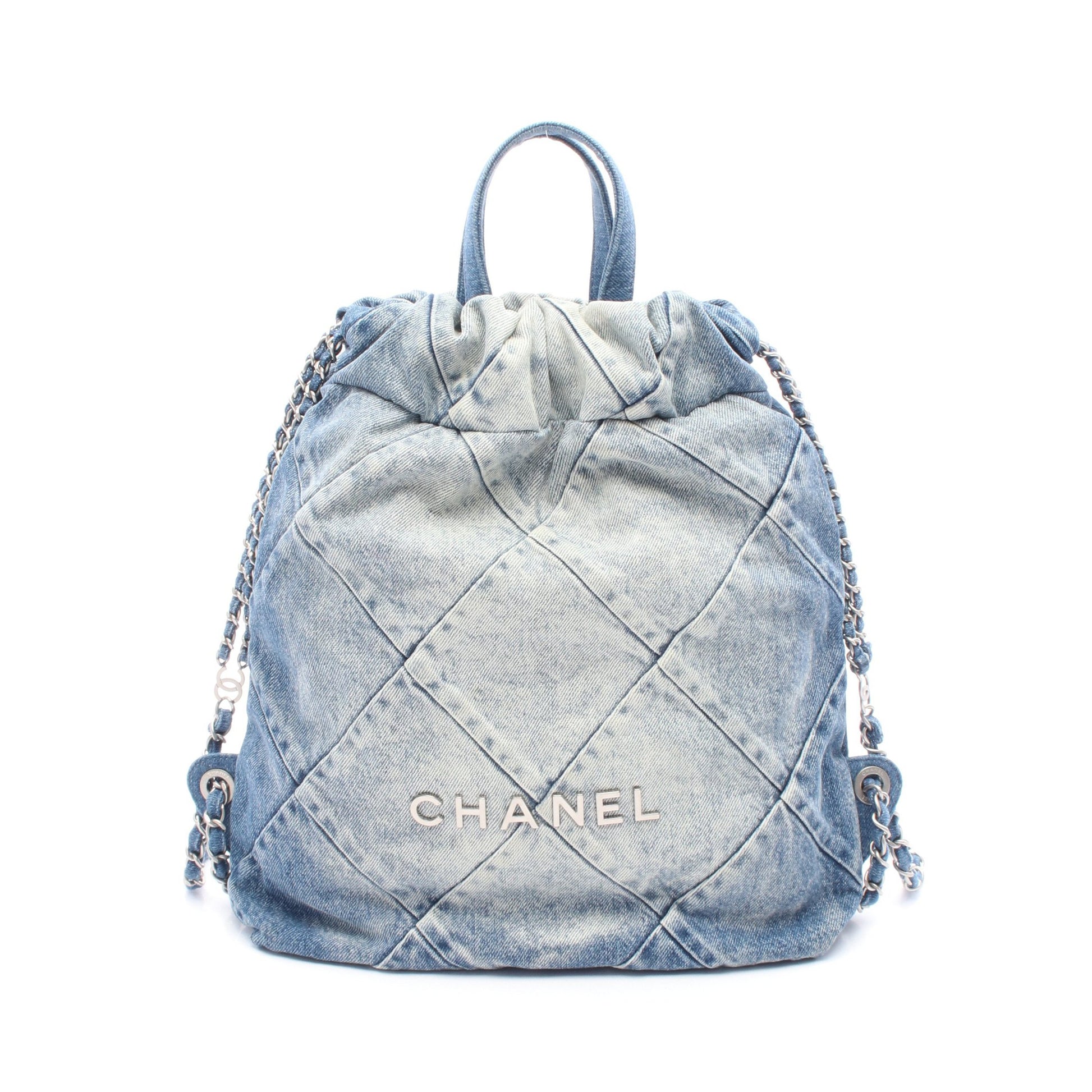 シャネル22 バックパック ナップサック デニム ブルー シルバー金具 シャネル バッグ CHANEL
