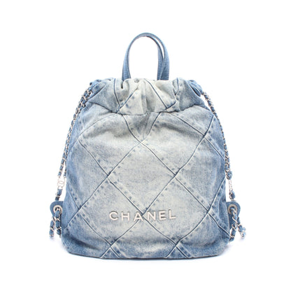 シャネル22 バックパック ナップサック デニム ブルー シルバー金具 シャネル バッグ CHANEL