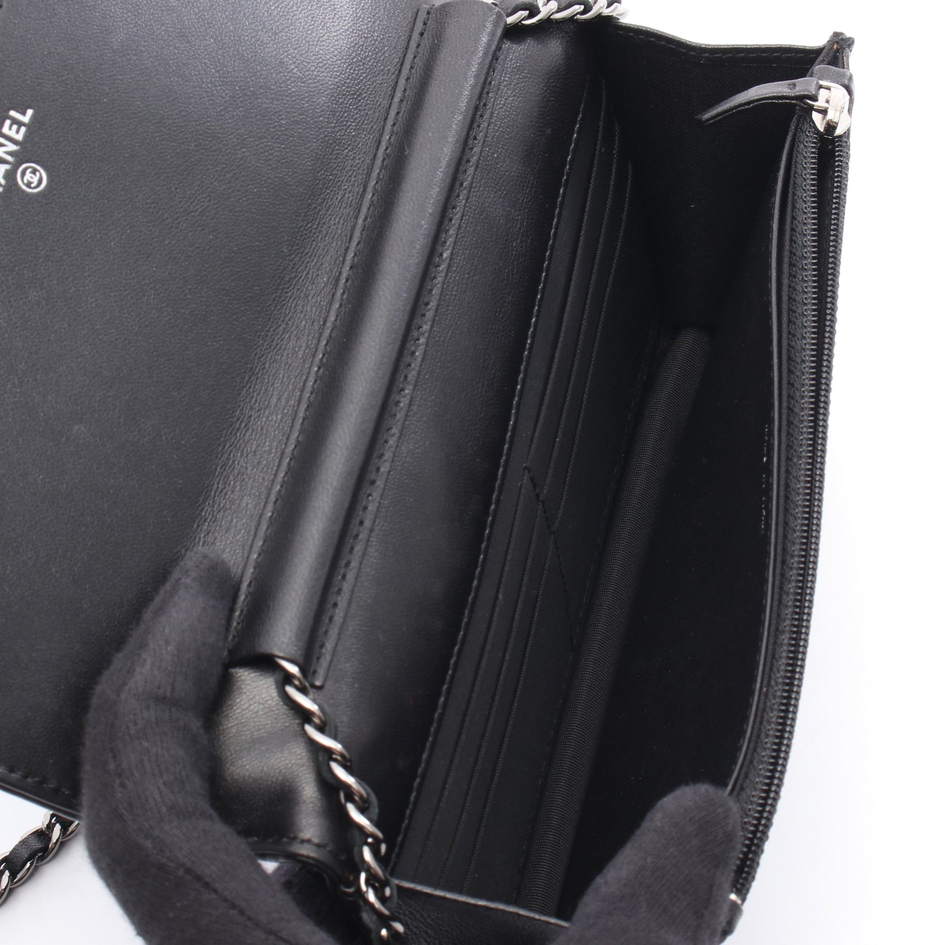 ココマーク チェーンウォレット レザー ブラック シルバー金具 シャネル バッグ CHANEL