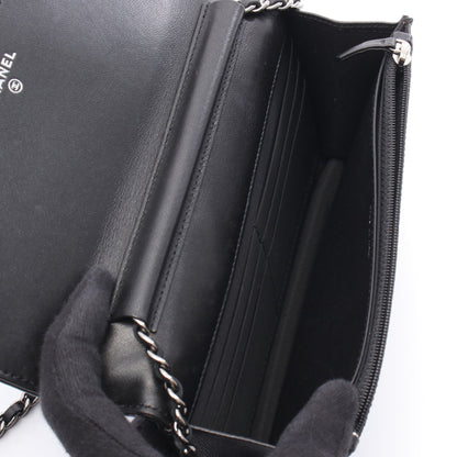 ココマーク チェーンウォレット レザー ブラック シルバー金具 シャネル バッグ CHANEL