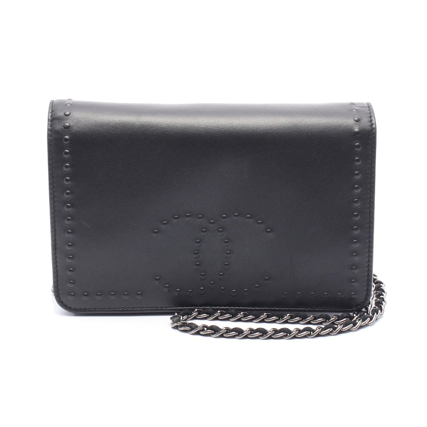 ココマーク チェーンウォレット レザー ブラック シルバー金具 シャネル バッグ CHANEL