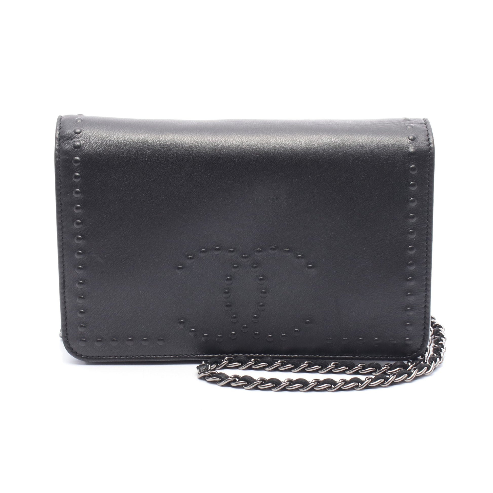 ココマーク チェーンウォレット レザー ブラック シルバー金具 シャネル バッグ CHANEL