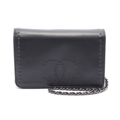 ココマーク チェーンウォレット レザー ブラック シルバー金具 シャネル バッグ CHANEL